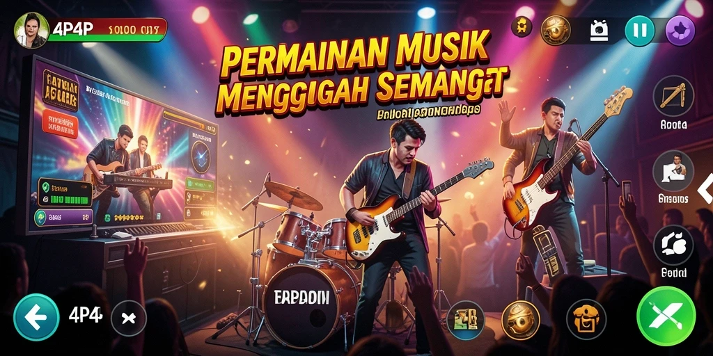 Screenshot 4P4P menampilkan pemain yang terlibat dalam gameplay musik.