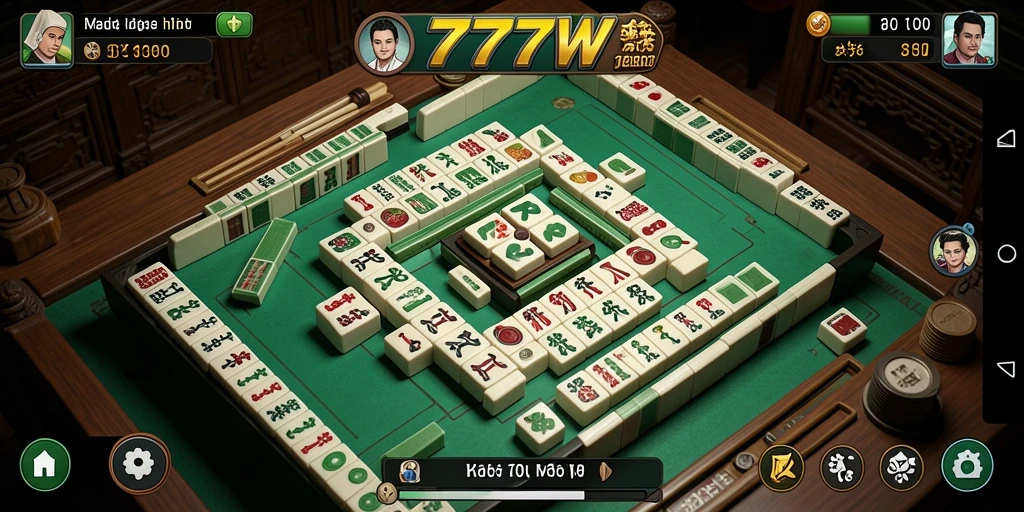 Tangkapan layar utama 7777W menampilkan gameplay Mahjong yang menarik.