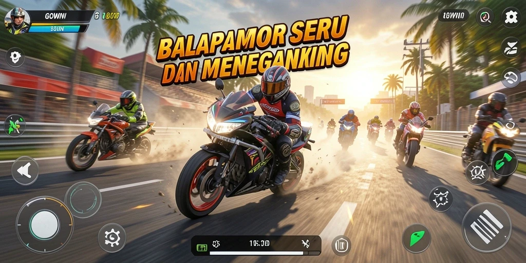 Gameplay balapan motor di GOWIN yang seru dan menantang.