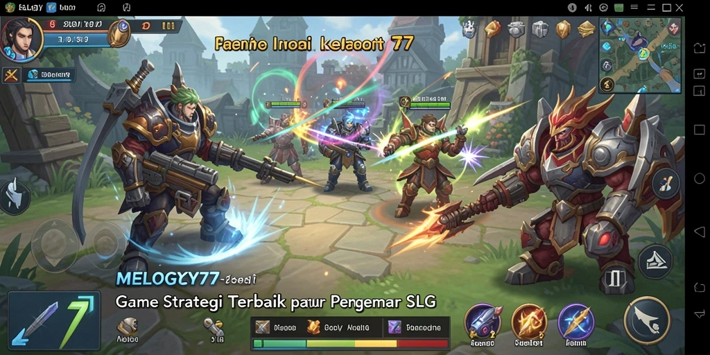 Tampilan gameplay strategis di MELODY77 dengan elemen SLG.