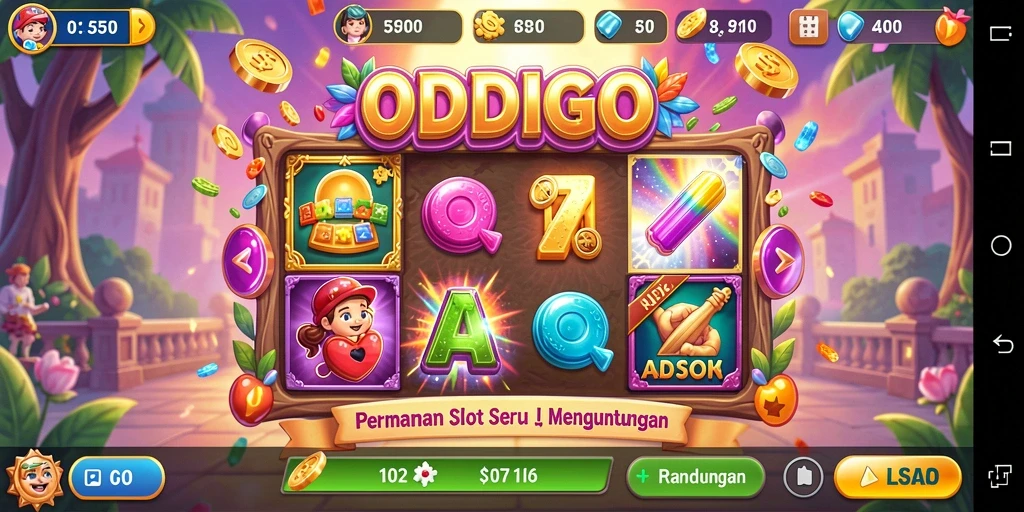 Tampilan utama ODDIGO dengan gameplay slot yang menarik.