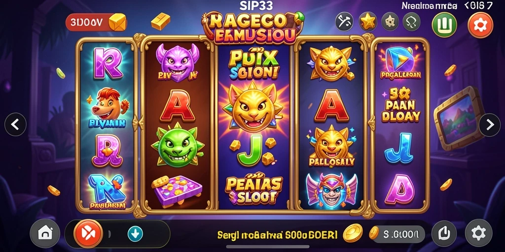 Tampilan gameplay SIP33 yang menarik dan penuh warna dalam permainan Slot.