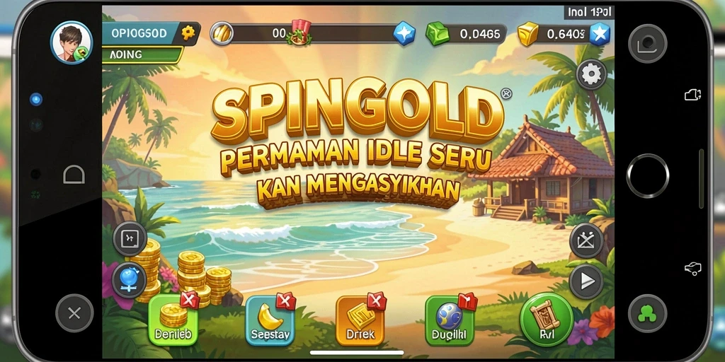 Tampilan screenshot SPINGOLD menampilkan karakter dan koin dalam gameplay Idle.