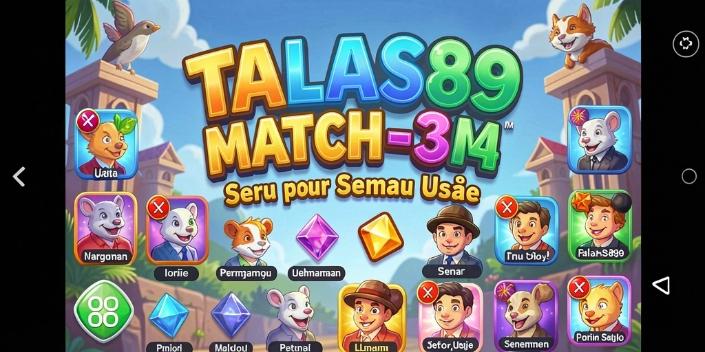 Tampilan gameplay TALAS89 yang penuh warna dan adiktif dalam permainan Match-3.