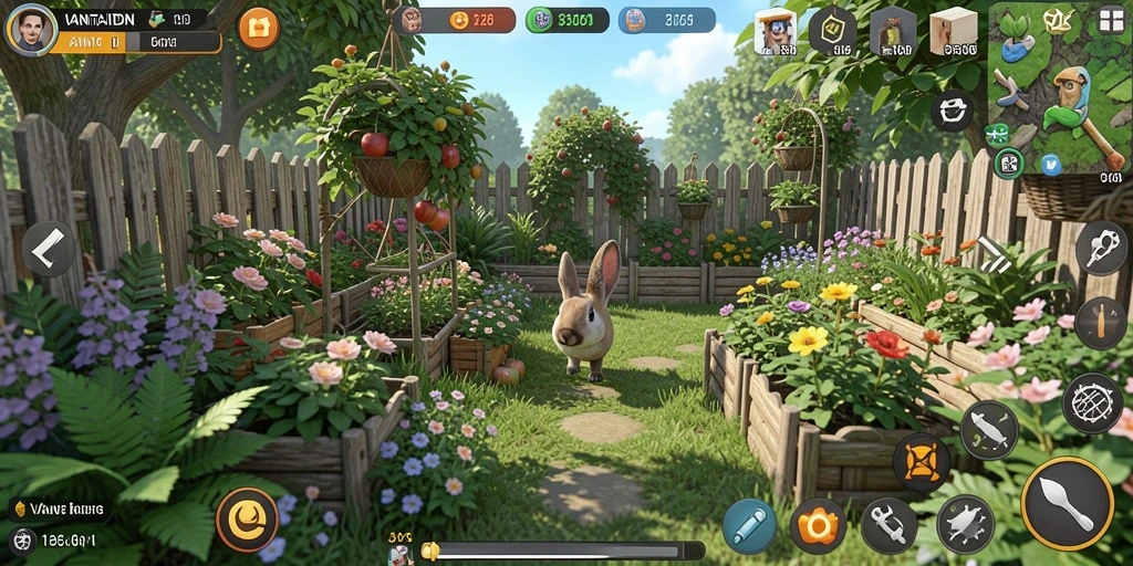 Tampilan gameplay VANTAIDN dengan aktivitas berkebun yang seru.